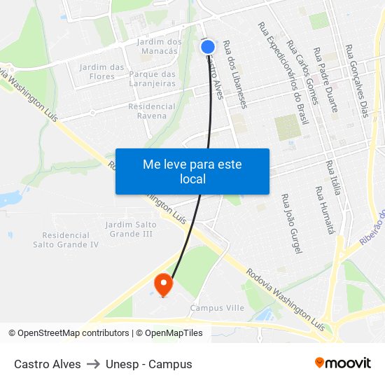 Castro Alves to Unesp - Campus map