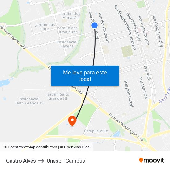 Castro Alves to Unesp - Campus map