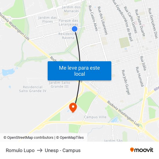 Romulo Lupo to Unesp - Campus map