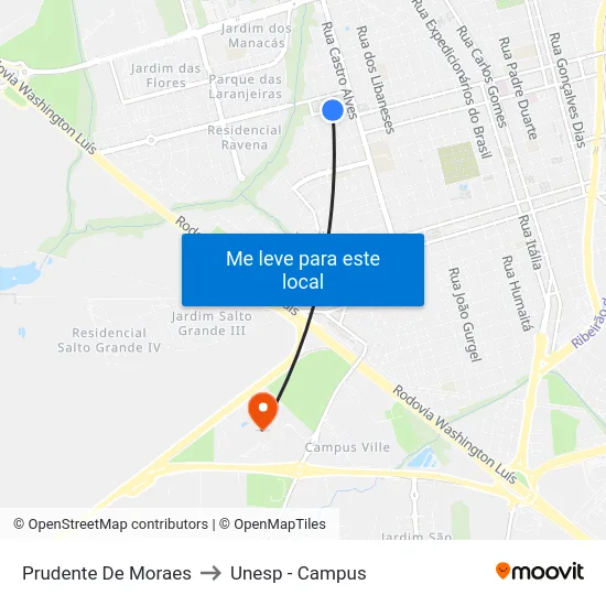Prudente De Moraes to Unesp - Campus map