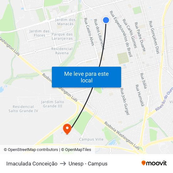 Imaculada Conceição to Unesp - Campus map