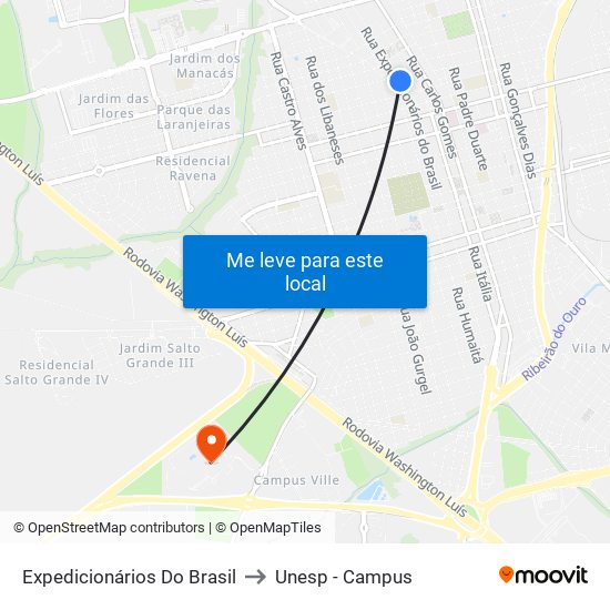 Expedicionários Do Brasil to Unesp - Campus map