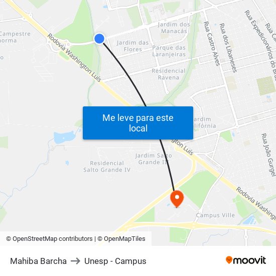 Mahiba Barcha to Unesp - Campus map