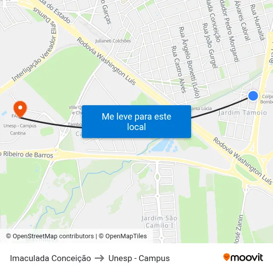 Imaculada Conceição to Unesp - Campus map