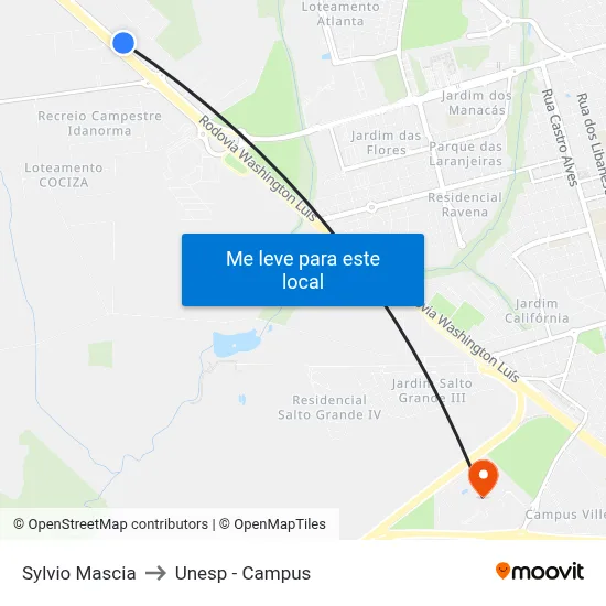 Sylvio Mascia to Unesp - Campus map
