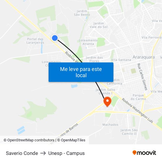 Saverio Conde to Unesp - Campus map