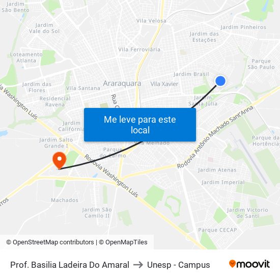 Prof. Basilia Ladeira Do Amaral to Unesp - Campus map