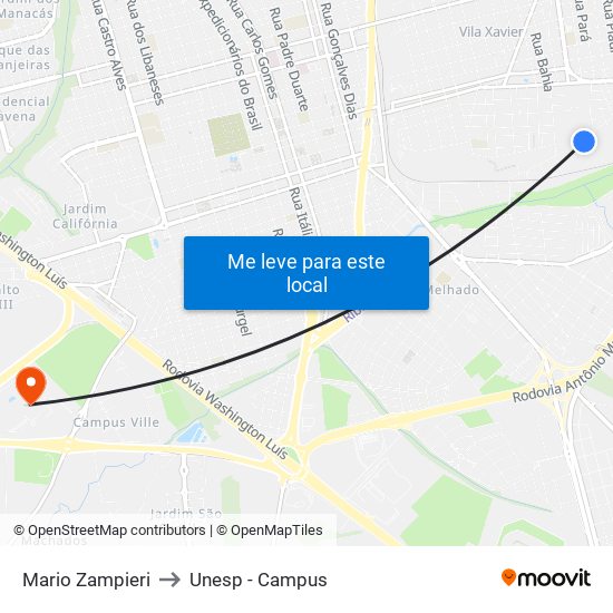 Mario Zampieri to Unesp - Campus map