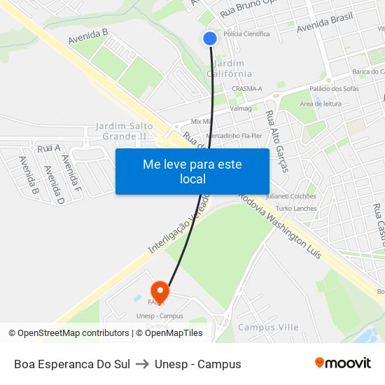 Boa Esperanca Do Sul to Unesp - Campus map