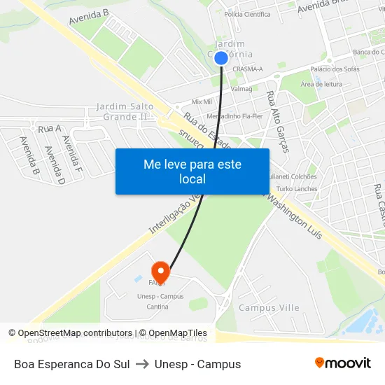 Boa Esperanca Do Sul to Unesp - Campus map