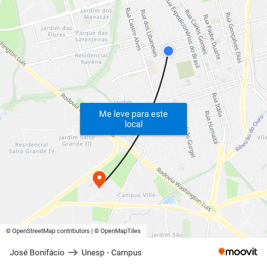 José Bonifácio to Unesp - Campus map