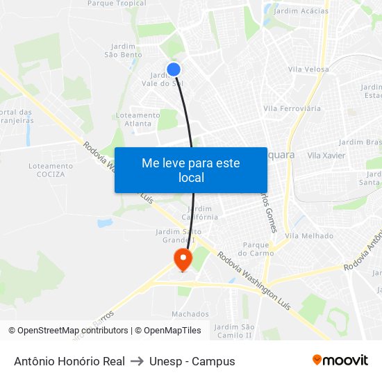 Antônio Honório Real to Unesp - Campus map