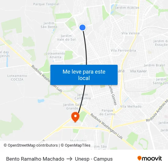Bento Ramalho Machado to Unesp - Campus map