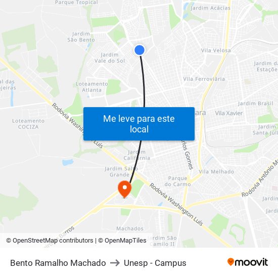Bento Ramalho Machado to Unesp - Campus map