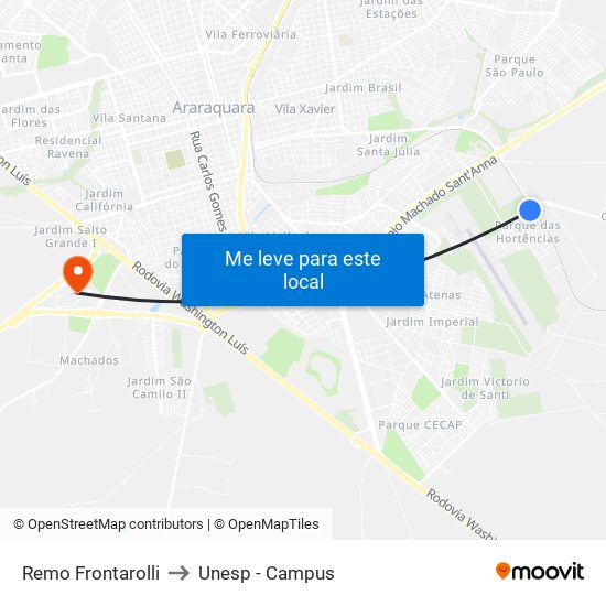 Remo Frontarolli to Unesp - Campus map
