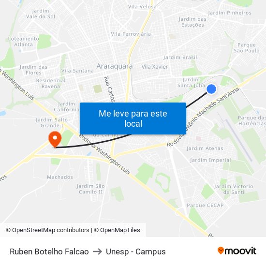 Ruben Botelho Falcao to Unesp - Campus map