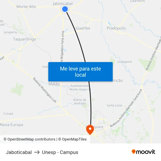 Jaboticabal to Unesp - Campus map