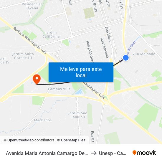 Avenida Maria Antonia Camargo De Oliveira to Unesp - Campus map