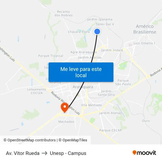 Av. Vitor Rueda to Unesp - Campus map