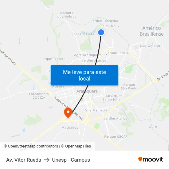 Av. Vitor Rueda to Unesp - Campus map