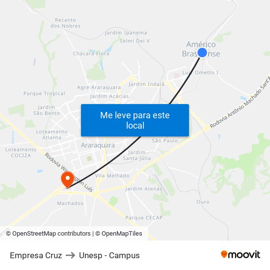 Empresa Cruz to Unesp - Campus map