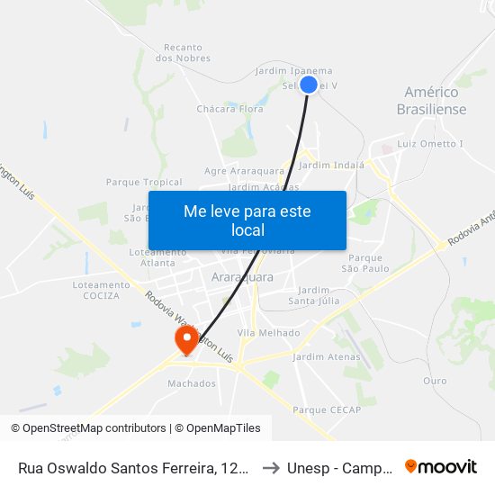 Rua Oswaldo Santos Ferreira, 1288 to Unesp - Campus map