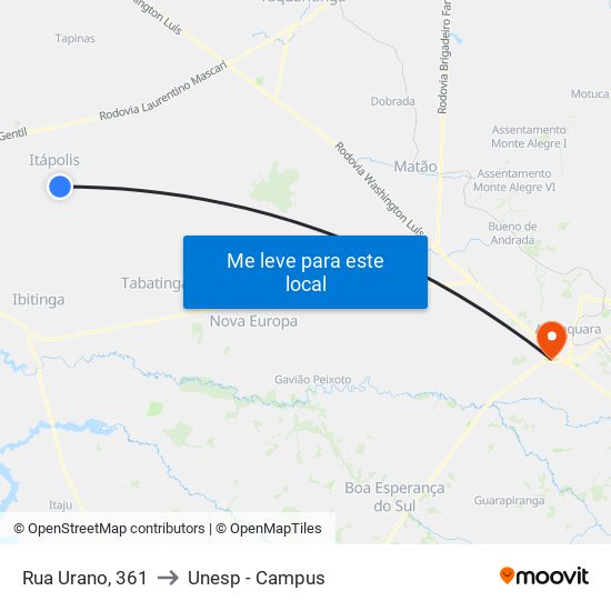 Rua Urano, 361 to Unesp - Campus map