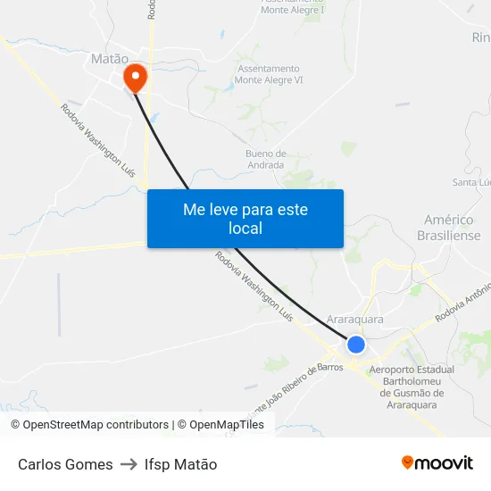 Carlos Gomes to Ifsp Matão map