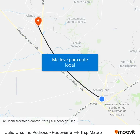 Júlio Ursulino Pedroso - Rodoviária to Ifsp Matão map