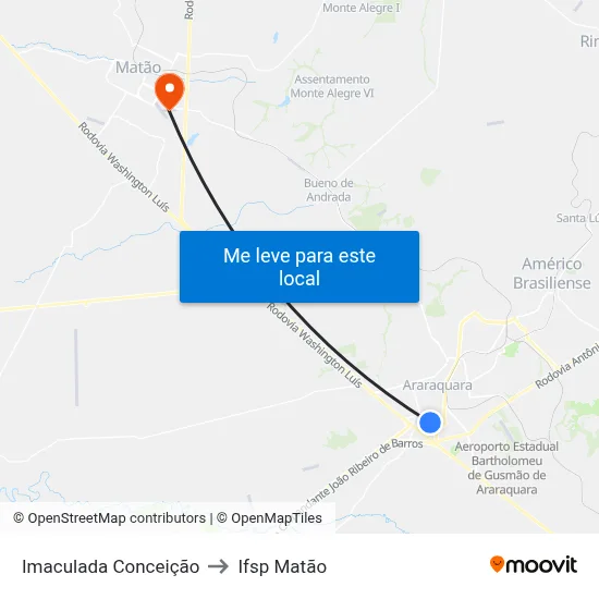 Imaculada Conceição to Ifsp Matão map