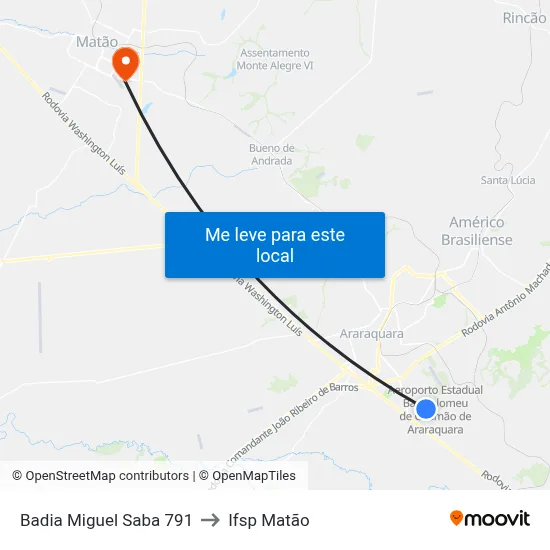 Badia Miguel Saba 791 to Ifsp Matão map