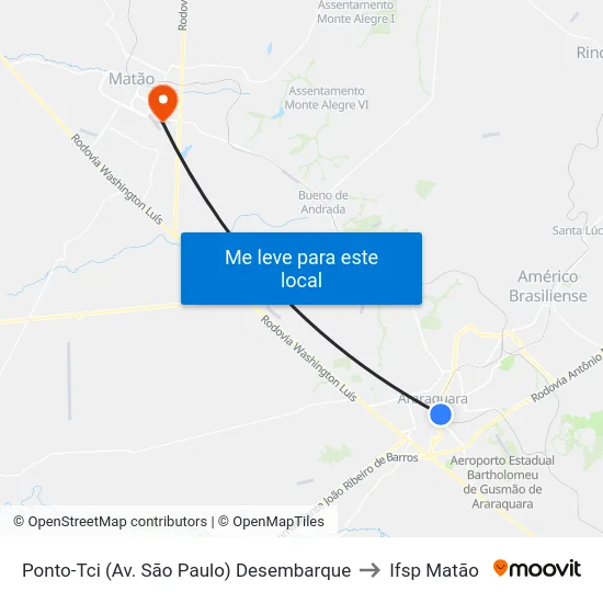 Ponto-Tci (Av. São Paulo) Desembarque to Ifsp Matão map