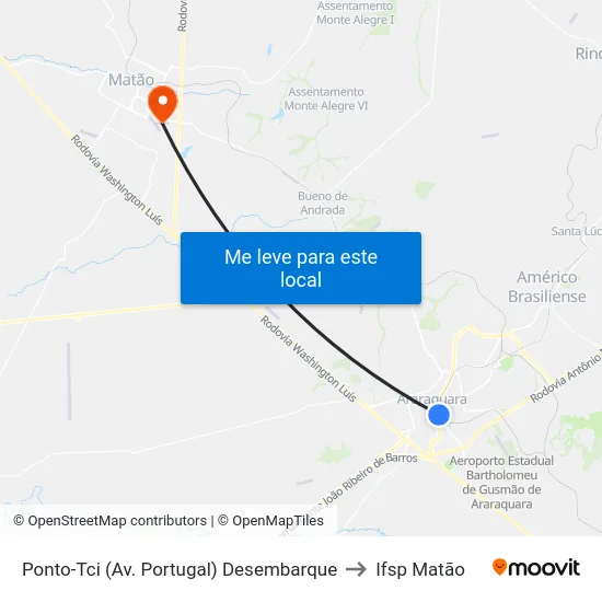 Ponto-Tci (Av. Portugal) Desembarque to Ifsp Matão map
