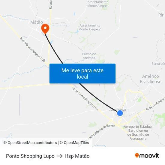 Ponto Shopping Lupo to Ifsp Matão map