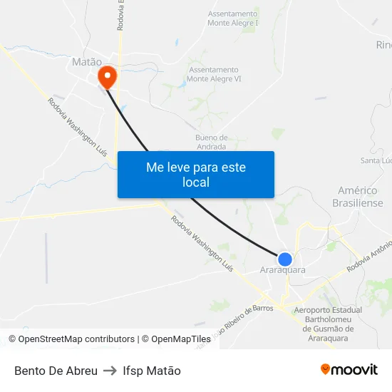 Bento De Abreu to Ifsp Matão map