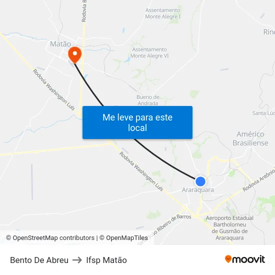 Bento De Abreu to Ifsp Matão map