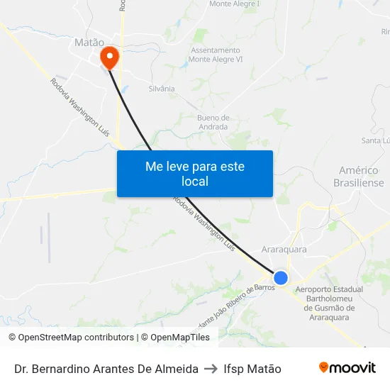Dr. Bernardino Arantes De Almeida to Ifsp Matão map
