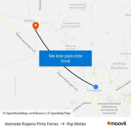 Alameda Rogerio Pinto Ferraz to Ifsp Matão map