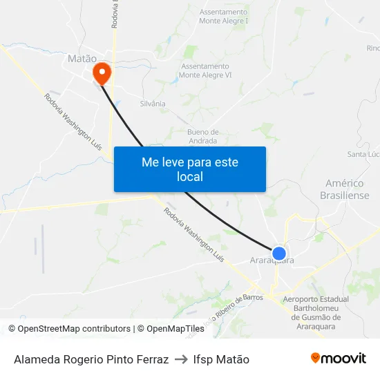 Alameda Rogerio Pinto Ferraz to Ifsp Matão map