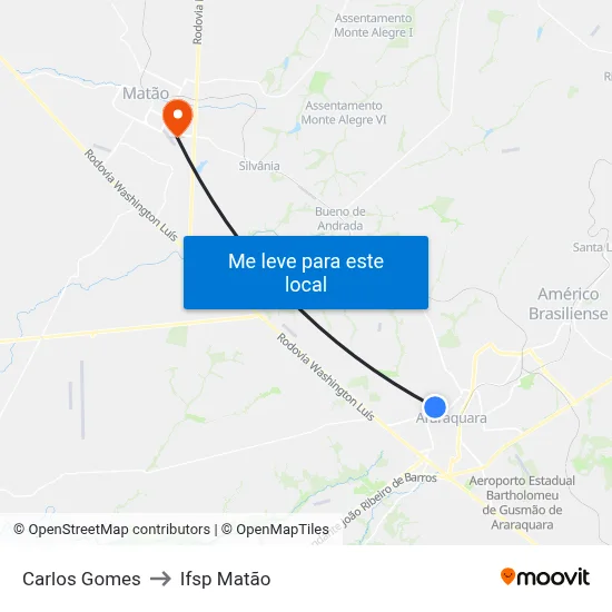 Carlos Gomes to Ifsp Matão map