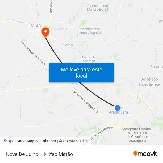 Nove De Julho to Ifsp Matão map