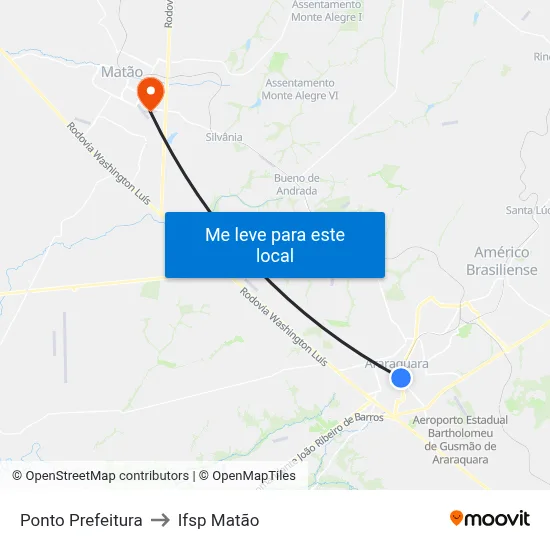 Ponto Prefeitura to Ifsp Matão map