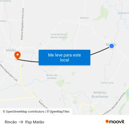 Rincão to Ifsp Matão map
