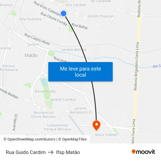 Rua Guido Cardim to Ifsp Matão map