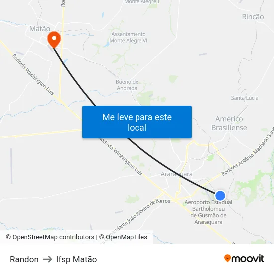 Randon to Ifsp Matão map
