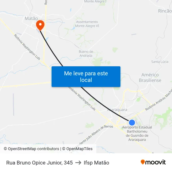 Rua Bruno Opice Junior, 345 to Ifsp Matão map