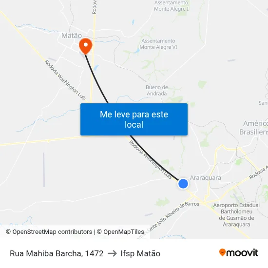 Rua Mahiba Barcha, 1472 to Ifsp Matão map