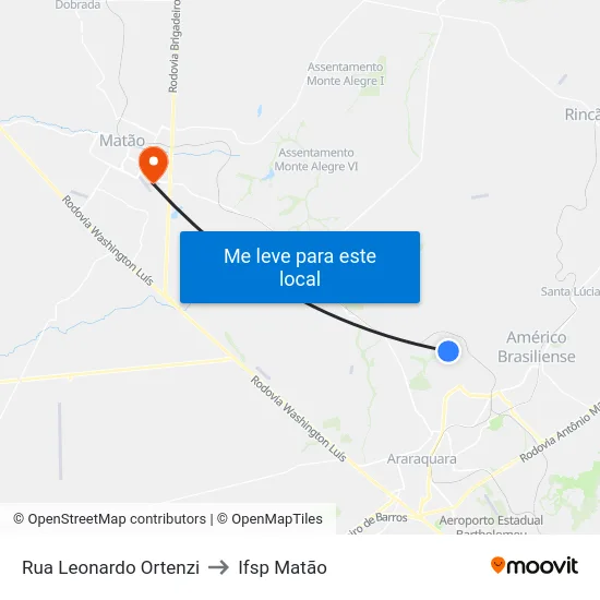 Rua Leonardo Ortenzi to Ifsp Matão map