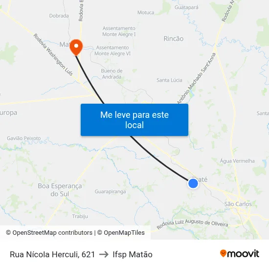 Rua Nícola Herculi, 621 to Ifsp Matão map