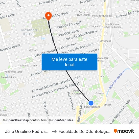 Júlio Ursulino Pedroso - Rodoviária to Faculdade De Odontologia De Araraquara map